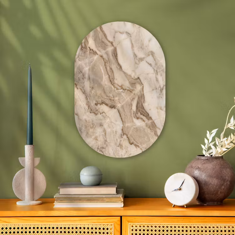 Marmer - Aderen - Textuur - Beige - Modern Wandcirkel Ovaal Forex klein -sfeer2
