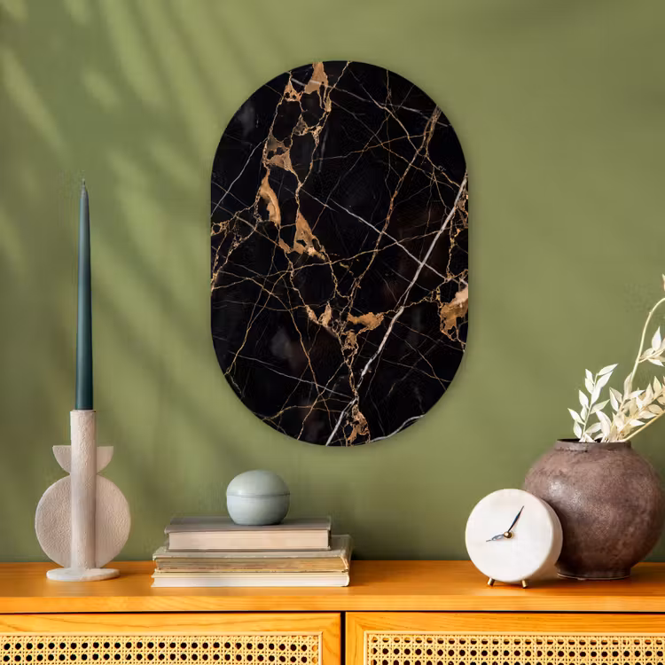Marmer - Goud - Abstract - Zwart Wandcirkel Ovaal Forex klein -sfeer2