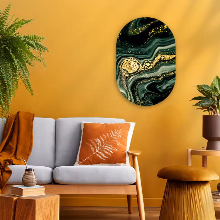 Marmer - Goud - Glitter - Groen - Marmerlook - Luxe Wandcirkel Ovaal Forex klein -sfeer4