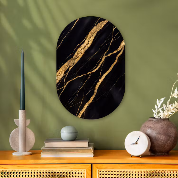 Marmer - Goud - Textuur - Abstract - Zwart Wandcirkel Ovaal Forex klein -sfeer2