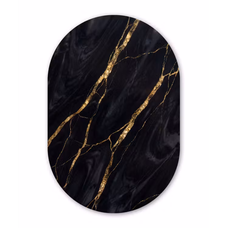 Marmer - Gouden aders - Abstract - Zwart Wandcirkel Ovaal Forex klein -3d