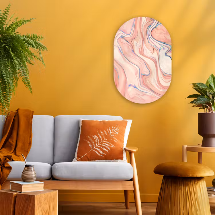 Marmer - Pastel - Roze - Blauw - Marmerlook - Abstract Wandcirkel Ovaal Forex klein -sfeer4