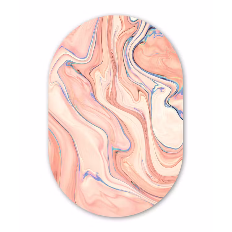 Marmer - Pastel - Roze - Blauw - Marmerlook - Abstract Wandcirkel Ovaal Forex klein -3d