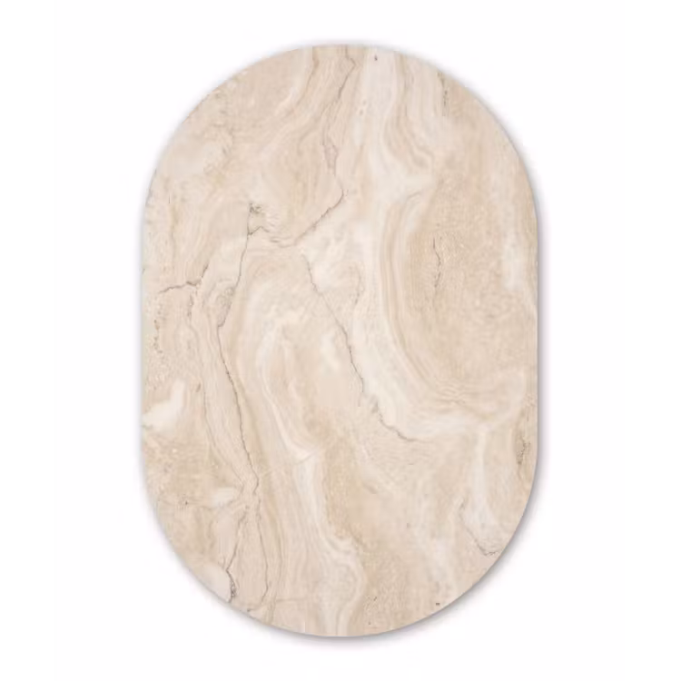 Marmer - Patroon - Beige - Steen - Abstract Wandcirkel Ovaal Forex klein -3d