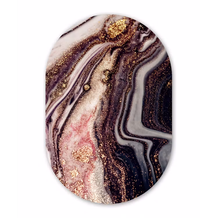Marmer - Roze - Goud - Glitter - Marmerlook Wandcirkel Ovaal Forex klein -3d