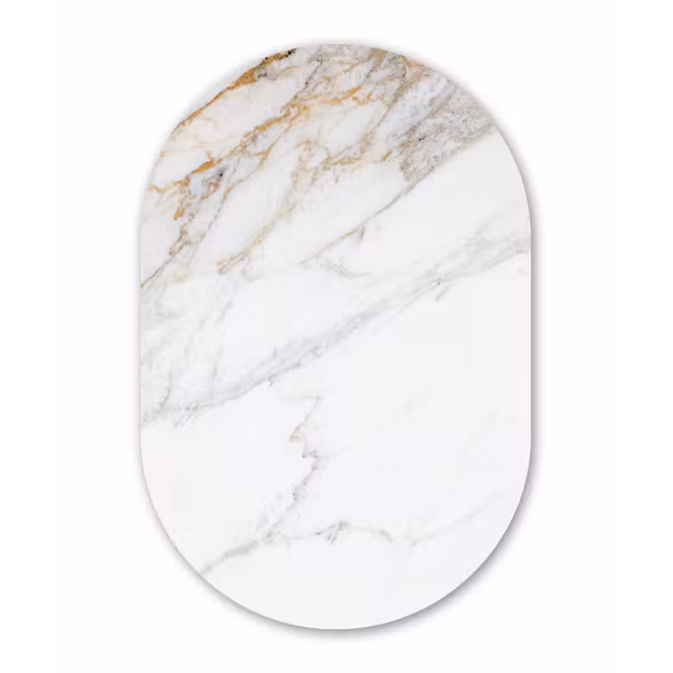 Marmer - Steen - Wit - Goud - Marmerlook - Steen - Luxe Wandcirkel Ovaal Forex klein -3d