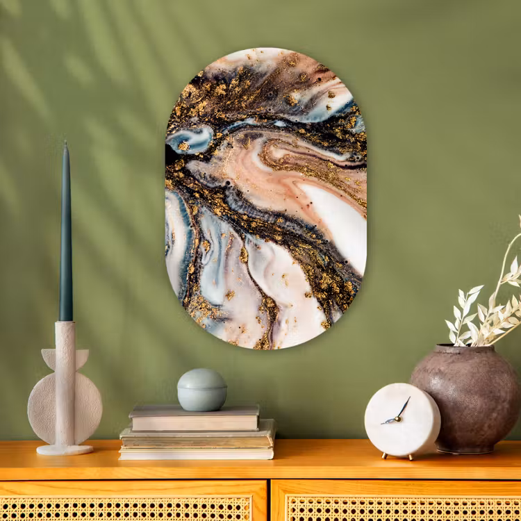 Marmerlook - Goud - Zwart - Glitter - Chic Wandcirkel Ovaal Forex klein -sfeer2