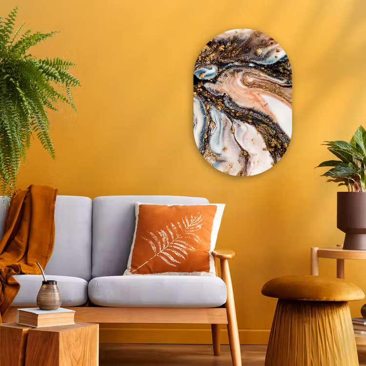 Marmerlook - Goud - Zwart - Glitter - Chic Wandcirkel Ovaal Forex klein -sfeer4