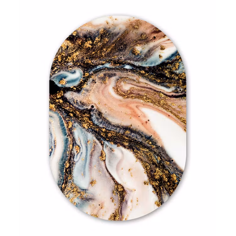 Marmerlook - Goud - Zwart - Glitter - Chic Wandcirkel Ovaal Forex klein -3d