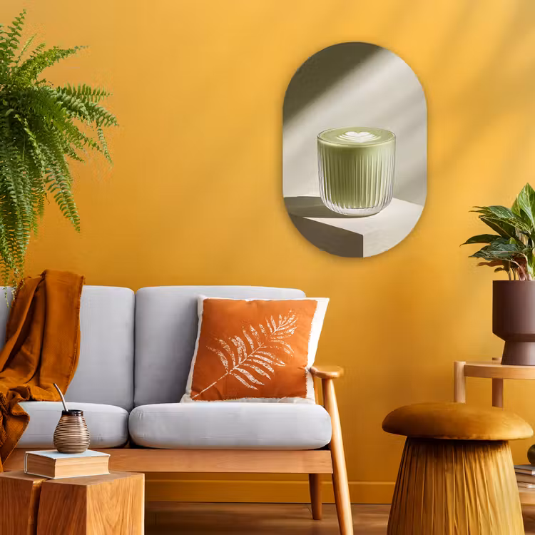 Matcha - Glas - Groen - Minimalistisch Wandcirkel Ovaal Forex klein -sfeer4