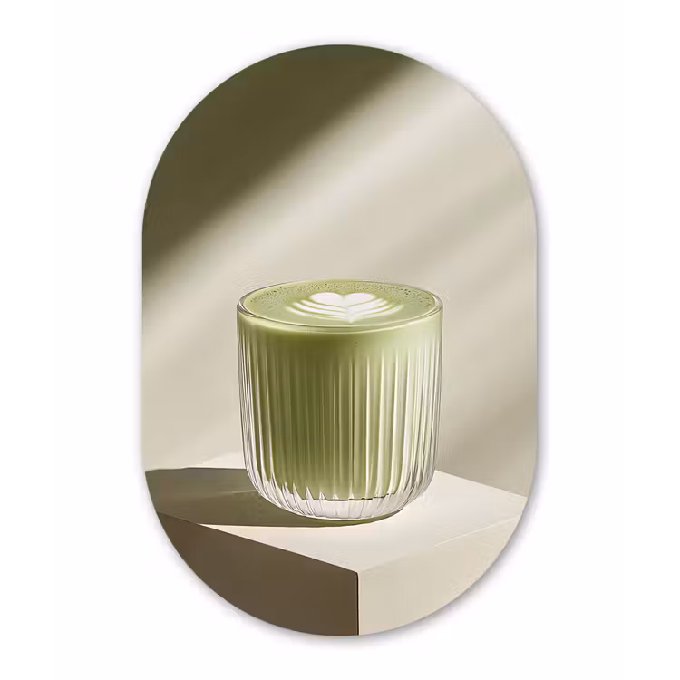 Matcha - Glas - Groen - Minimalistisch Wandcirkel Ovaal Forex klein -3d