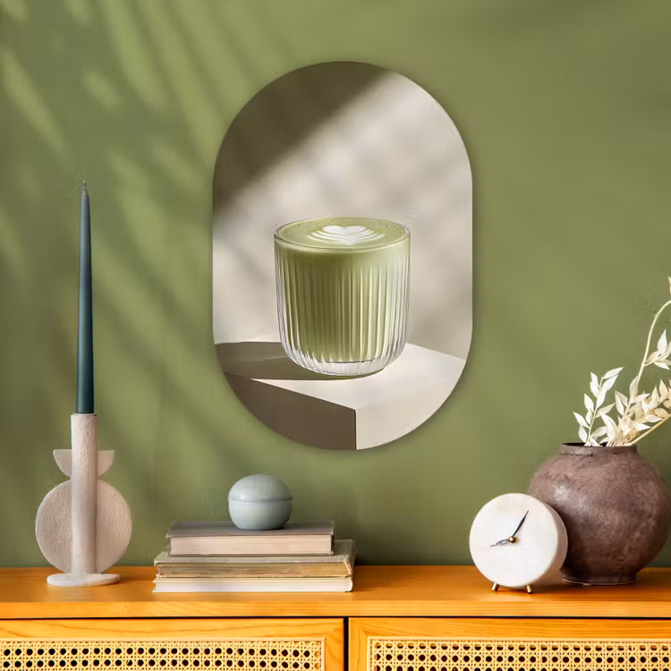 Matcha - Glas - Groen - Minimalistisch Wandcirkel Ovaal Forex klein -sfeer2