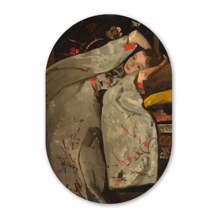 Meisje in witte kimono - Schilderij van George Hendrik Breitner Wandcirkel Ovaal Forex klein -3d