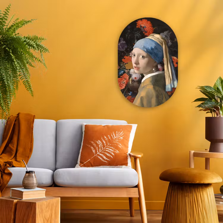 Meisje met de parel - Johannes Vermeer - Bloemen Wandcirkel Ovaal Forex klein -sfeer4