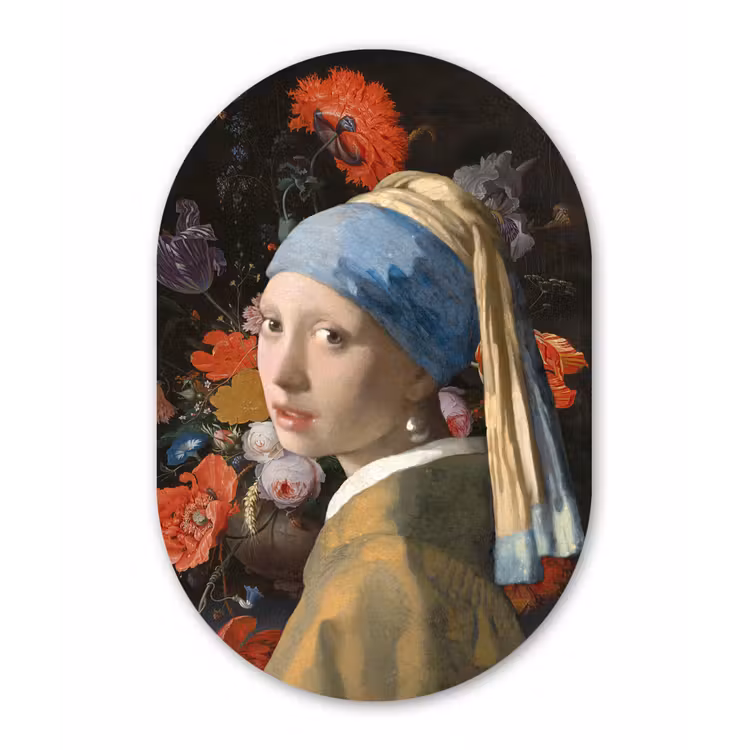 Meisje met de parel - Johannes Vermeer - Bloemen Wandcirkel Ovaal Forex klein -3d