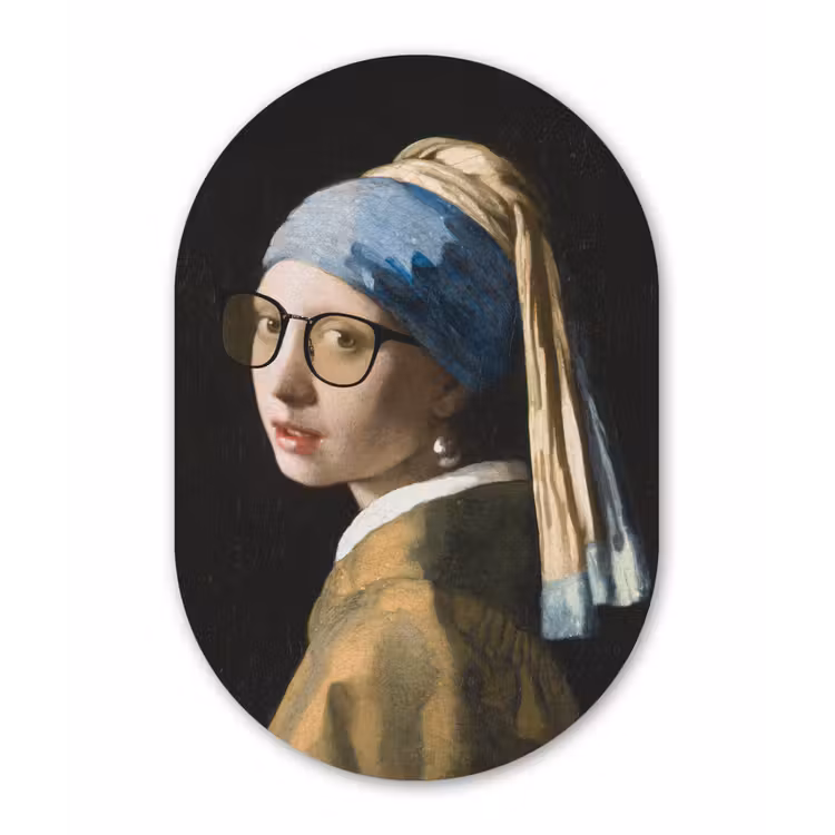 Meisje met de parel - Johannes Vermeer - Bril Wandcirkel Ovaal Forex klein -3d