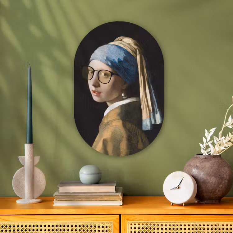 Meisje met de parel - Johannes Vermeer - Bril Wandcirkel Ovaal Forex klein -sfeer2