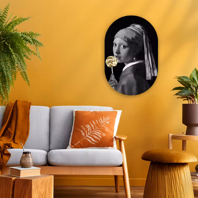Meisje met de parel - Johannes Vermeer - Lolly - Goud Wandcirkel Ovaal Forex klein -sfeer4