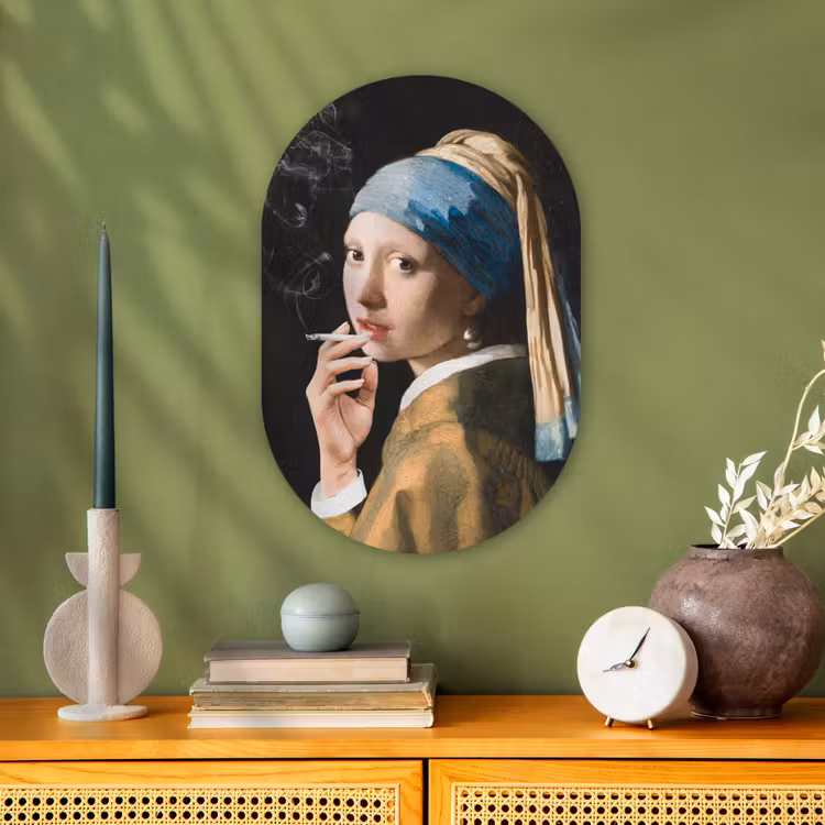 Meisje met de parel - Johannes Vermeer - Sigaretten Wandcirkel Ovaal Forex klein -sfeer2