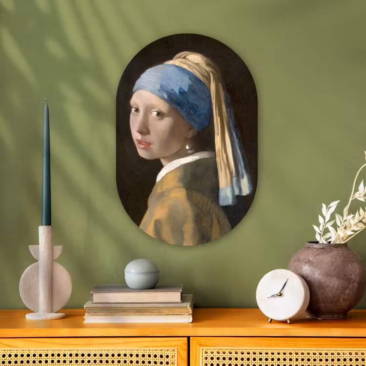 Meisje met de Parel - Schilderij van Johannes Vermeer Wandcirkel Ovaal Forex klein -sfeer2