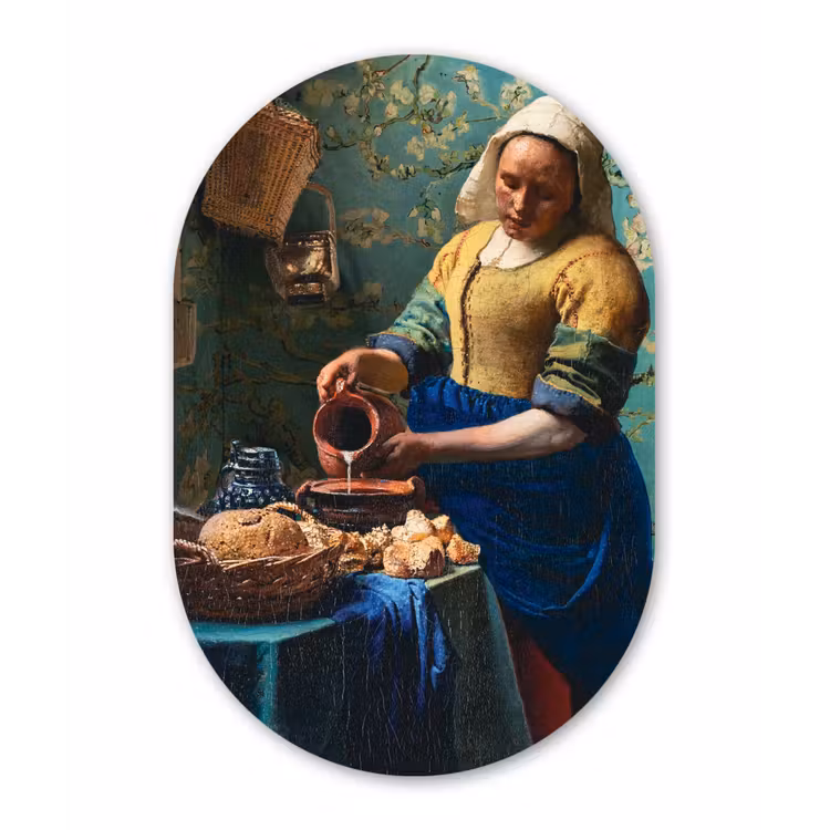 Melkmeisje - Amandelbloesem - Van Gogh - Vermeer - Schilderij - Oude meesters Wandcirkel Ovaal Forex klein -3d