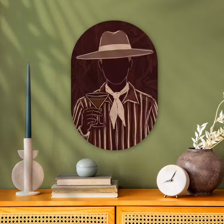 Mens - Hoed - Cocktail - Abstract - Bruin Wandcirkel Ovaal Forex klein -sfeer2