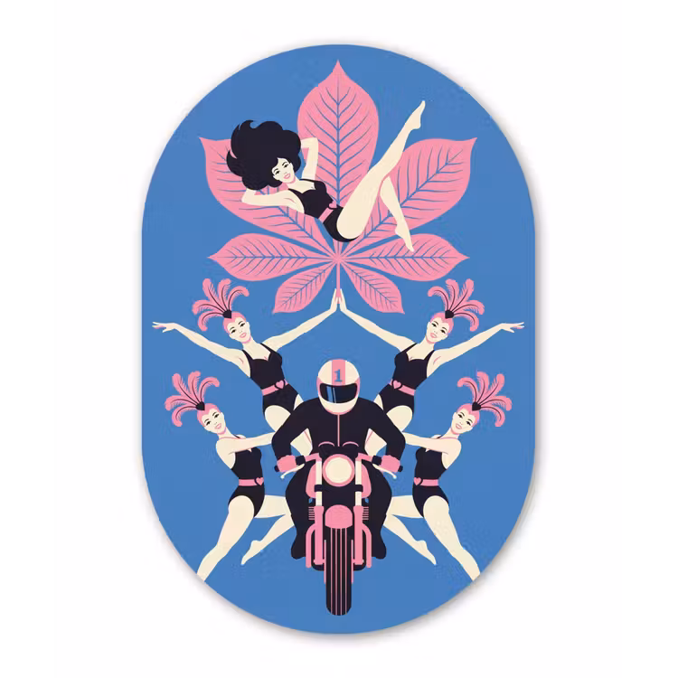 Mensen - Dans - Motor - Retro - Roze Wandcirkel Ovaal Forex klein -3d