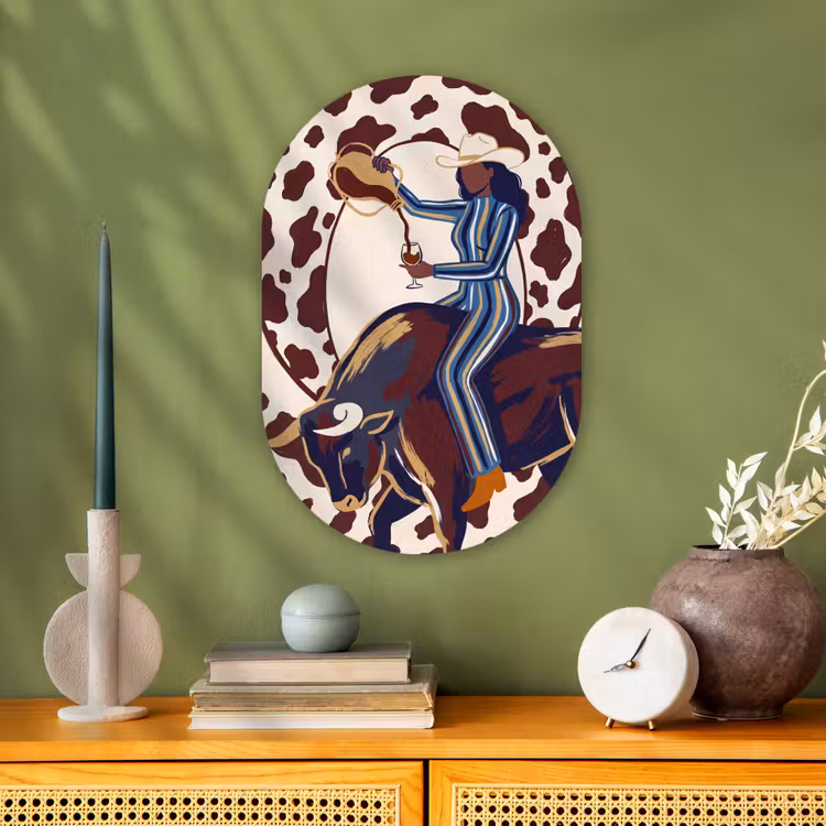 Mensen - Dieren - Cowboy - Abstract - Kleurrijk Wandcirkel Ovaal Forex klein -sfeer2