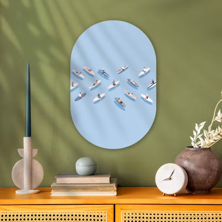 Mensen - Surfen - Water - Zomer - Illustratie Wandcirkel Ovaal Forex klein -sfeer2