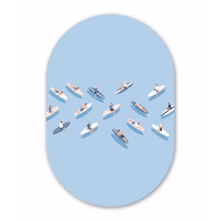 Mensen - Surfen - Water - Zomer - Illustratie Wandcirkel Ovaal Forex klein -3d