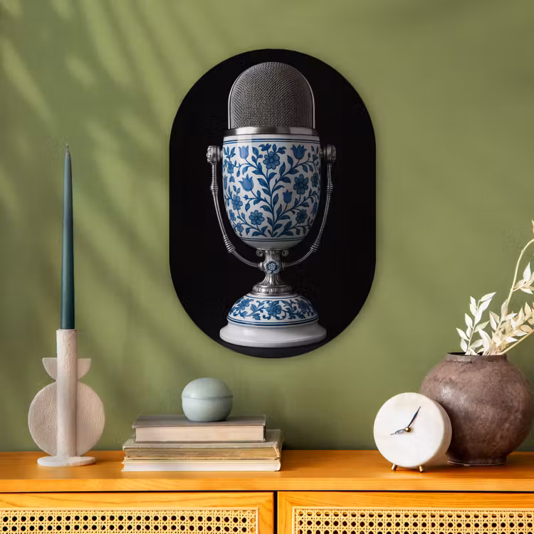 Microfoon - Delfts blauw - Muziek Wandcirkel Ovaal Forex klein -sfeer2