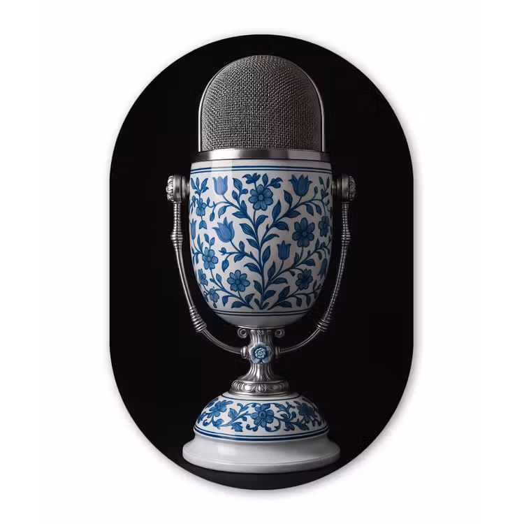 Microfoon - Delfts blauw - Muziek Wandcirkel Ovaal Forex klein -3d