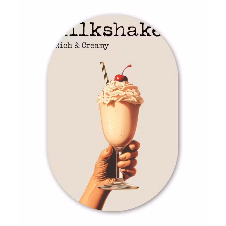 Milkshake - Kers - Rietje Wandcirkel Ovaal Forex klein -3d