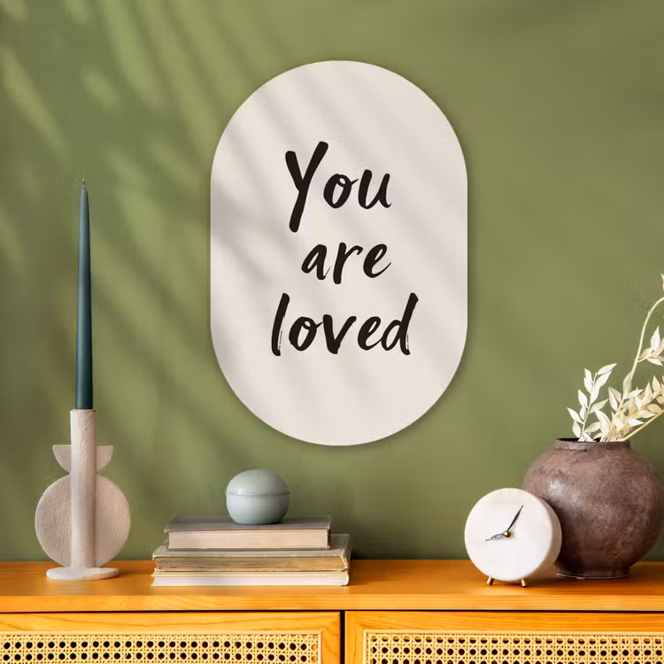 Minimalistisch - Beige - Love Wandcirkel Ovaal Forex klein -sfeer2