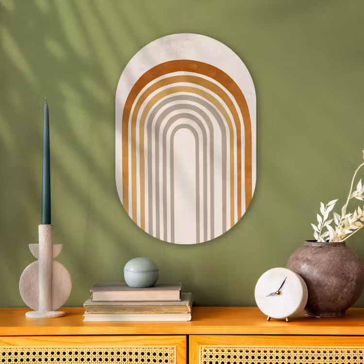 Minimalistisch - Boog - Lijnen - Beige Wandcirkel Ovaal Forex klein -sfeer2