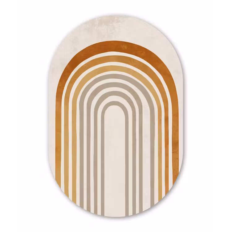 Minimalistisch - Boog - Lijnen - Beige Wandcirkel Ovaal Forex klein -3d