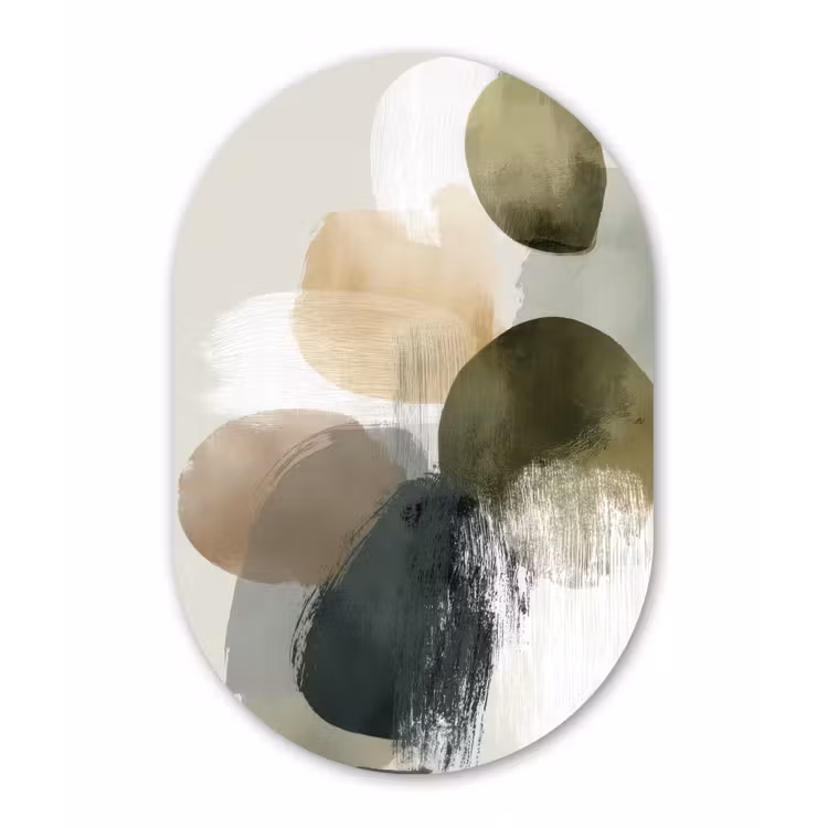 Minimalistisch - Cirkels - Penseelstreken - Beige Wandcirkel Ovaal Forex klein -3d