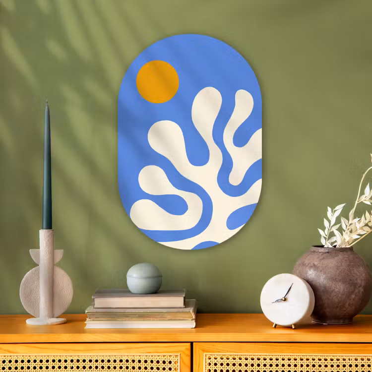 Minimalistisch - Organisch patroon - Blauw Wandcirkel Ovaal Forex klein -sfeer2