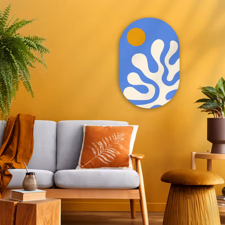 Minimalistisch - Organisch patroon - Blauw Wandcirkel Ovaal Forex klein -sfeer4