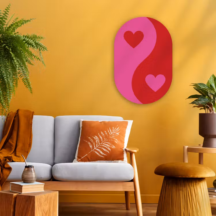 Minimalistisch - Rood - Roze - Hartjes Wandcirkel Ovaal Forex klein -sfeer4
