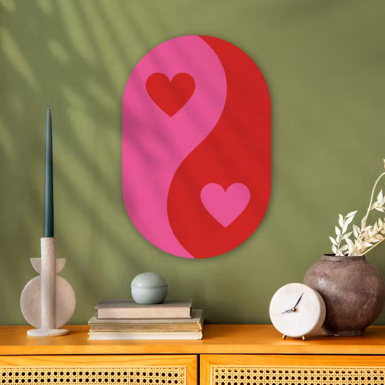 Minimalistisch - Rood - Roze - Hartjes Wandcirkel Ovaal Forex klein -sfeer2