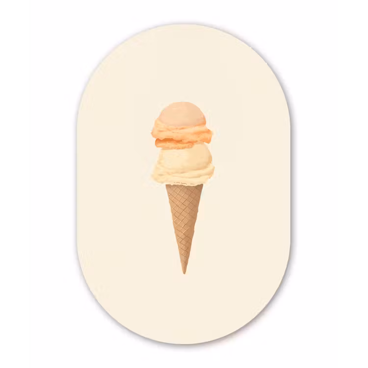 Minimalistisch - Schepijs - Hoorntje - Beige Wandcirkel Ovaal Forex klein -3d