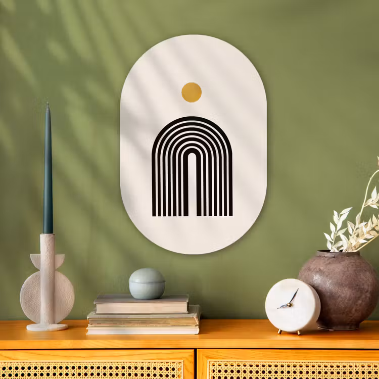 Minimalistisch - Zwarte boog - Gouden cirkel Wandcirkel Ovaal Forex klein -sfeer2