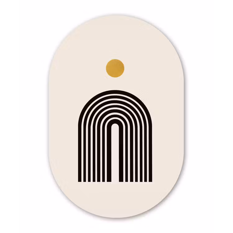 Minimalistisch - Zwarte boog - Gouden cirkel Wandcirkel Ovaal Forex klein -3d