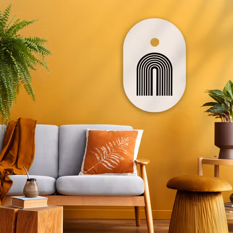 Minimalistisch - Zwarte boog - Gouden cirkel Wandcirkel Ovaal Forex klein -sfeer4