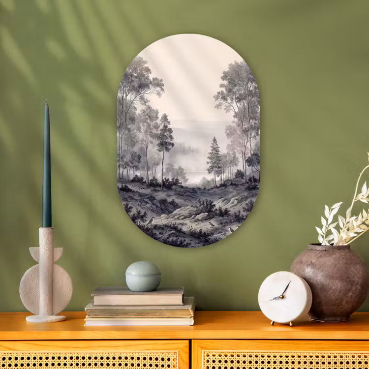 Mistig - Berglandschap - Illustratie Wandcirkel Ovaal Forex klein -sfeer2