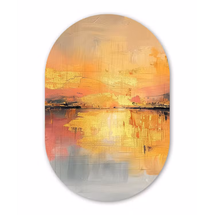 Modern - Abstract - Goud - Roze Wandcirkel Ovaal Forex klein -3d