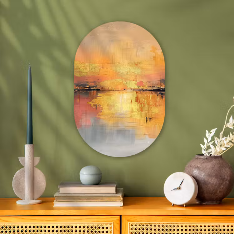 Modern - Abstract - Goud - Roze Wandcirkel Ovaal Forex klein -sfeer2