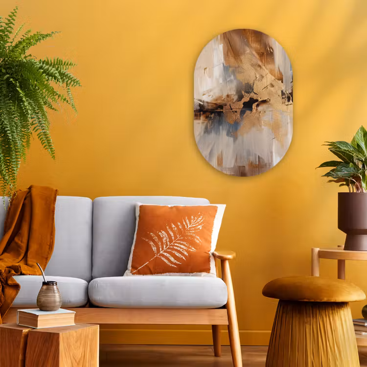 Modern - Bruin - Abstract - Beige Wandcirkel Ovaal Forex klein -sfeer4