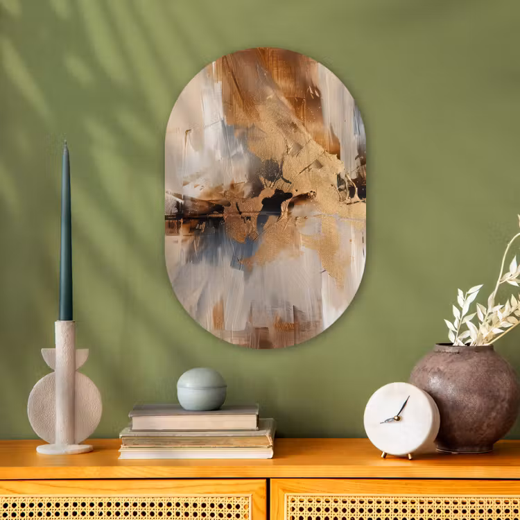 Modern - Bruin - Abstract - Beige Wandcirkel Ovaal Forex klein -sfeer2